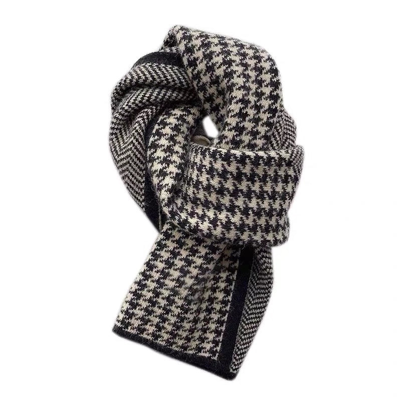 New Korean-style Classic Houndstooth Double-sided Scarf Women’s Autumn And Winter Warm Fashion Knitted Scarf Wind-blocking Scarf