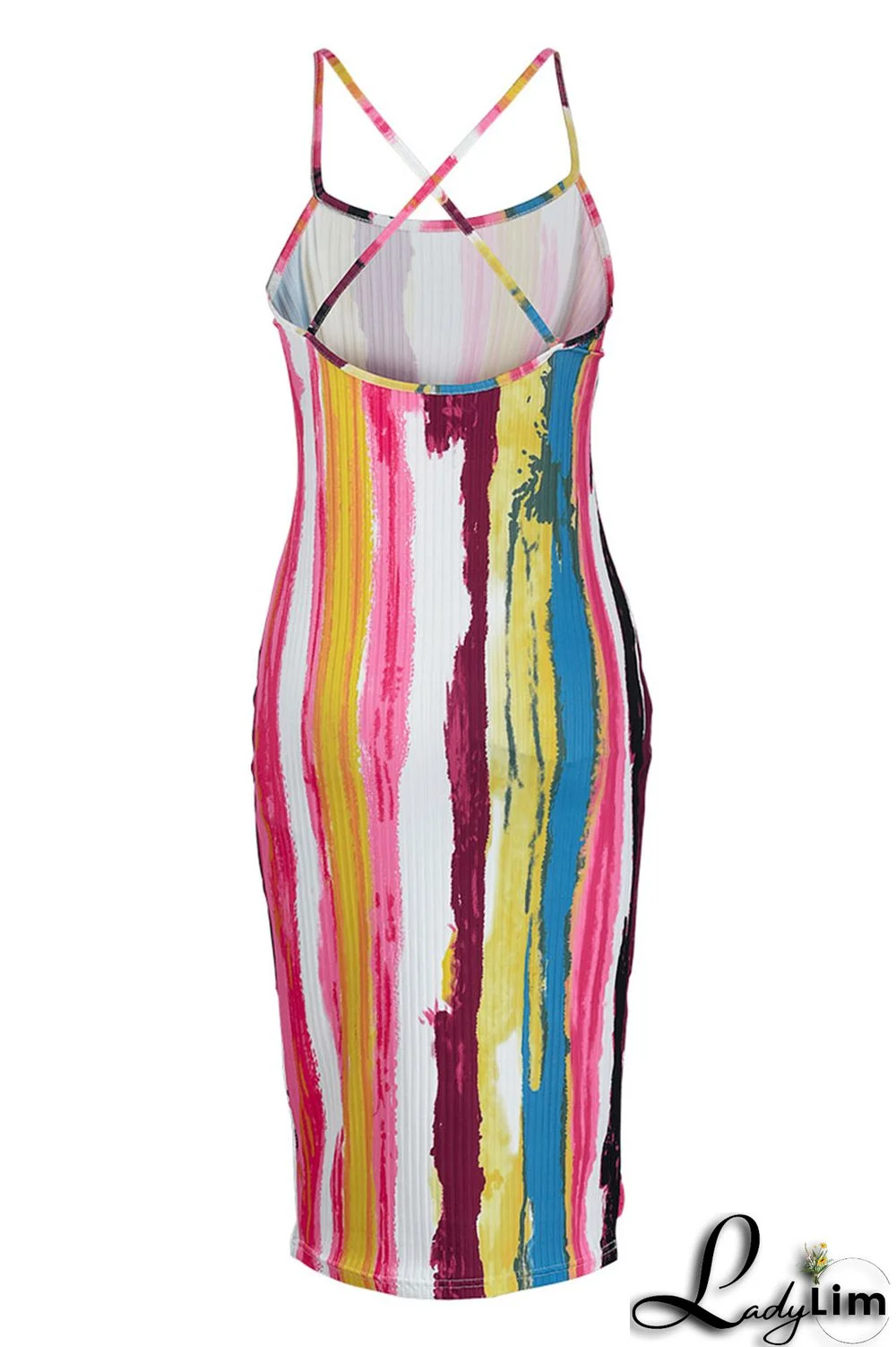 Red Sexy Striped Print Patchwork Spaghetti Strap Sling Dress Dresses