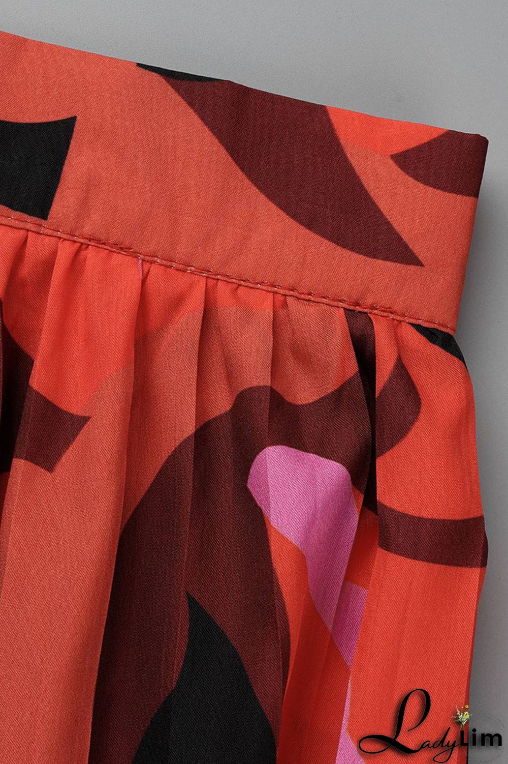 Red Fashion Casual Print Bandage Slit V Neck Long Sleeve Dresses