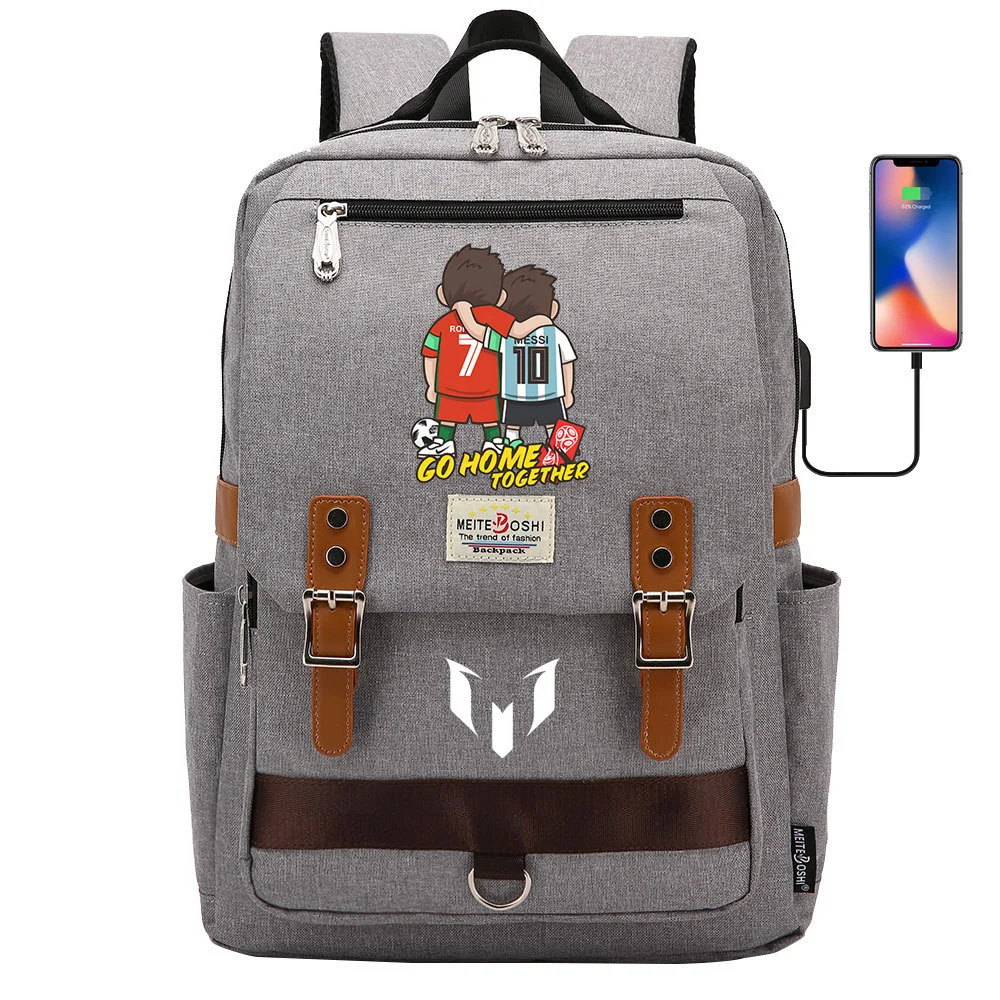 Buzzdaisy Get Ready for School with Lionel Messi-themed Square Backpack featuring USB Charging and Laptop Compartment!
