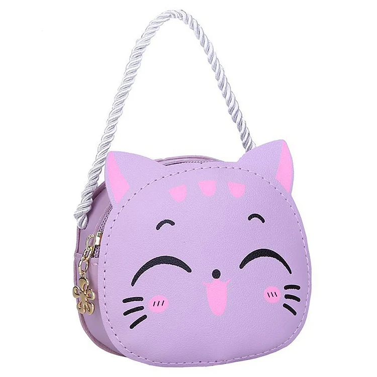 Girls Cute Sling Bag Casual Cat Mini Shoulder Bag Kids Daily Bags (Purple)