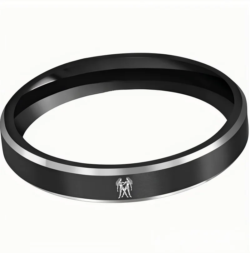 Black Gemini Tungsten Carbide Rings Beveled Edges Black Laser Etched Couple Wedding Bands 4MM 6MM 8MM Width