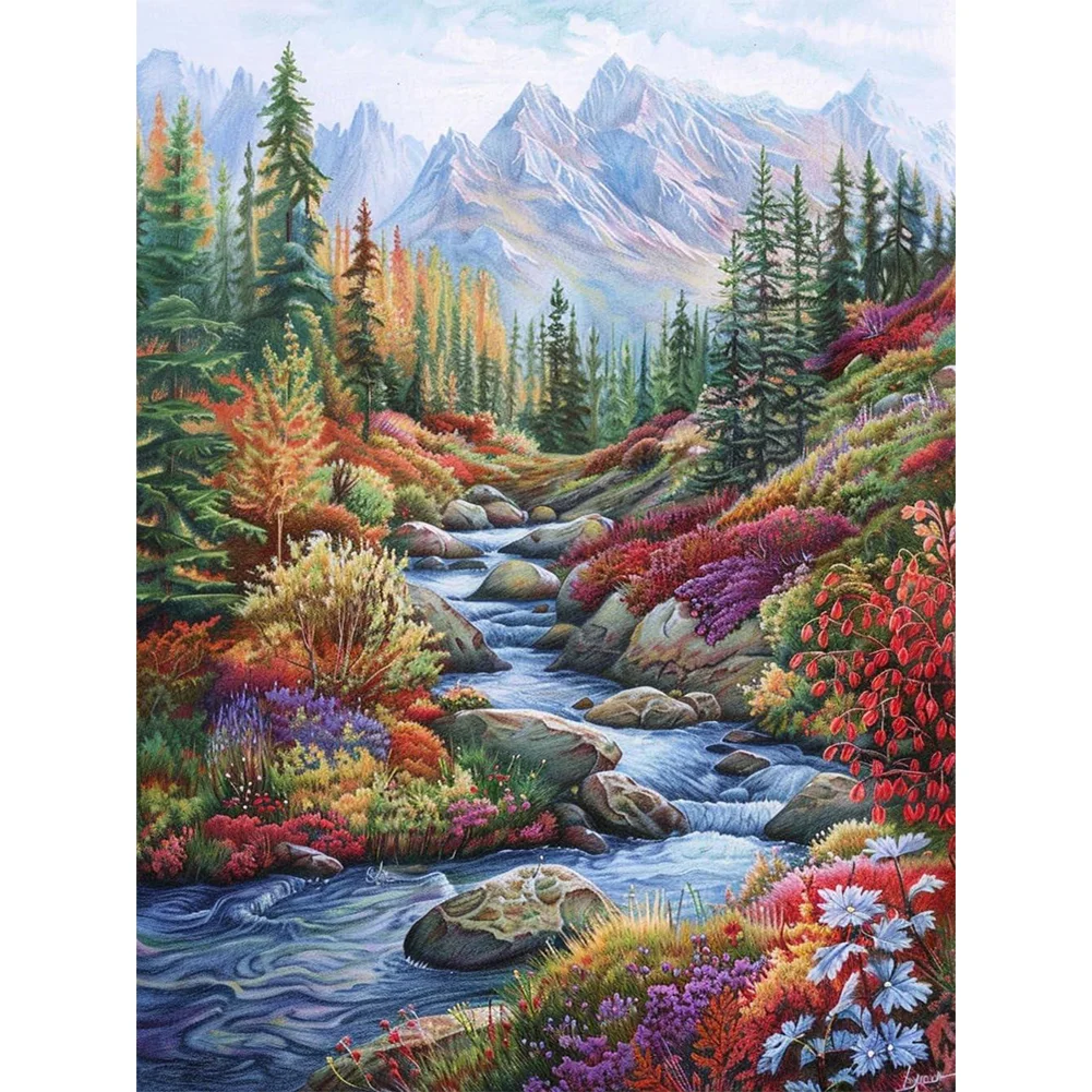 9CT Full Stamped Cross Stitch Bead Embroidery- Creek(Canvas|51*69CM)