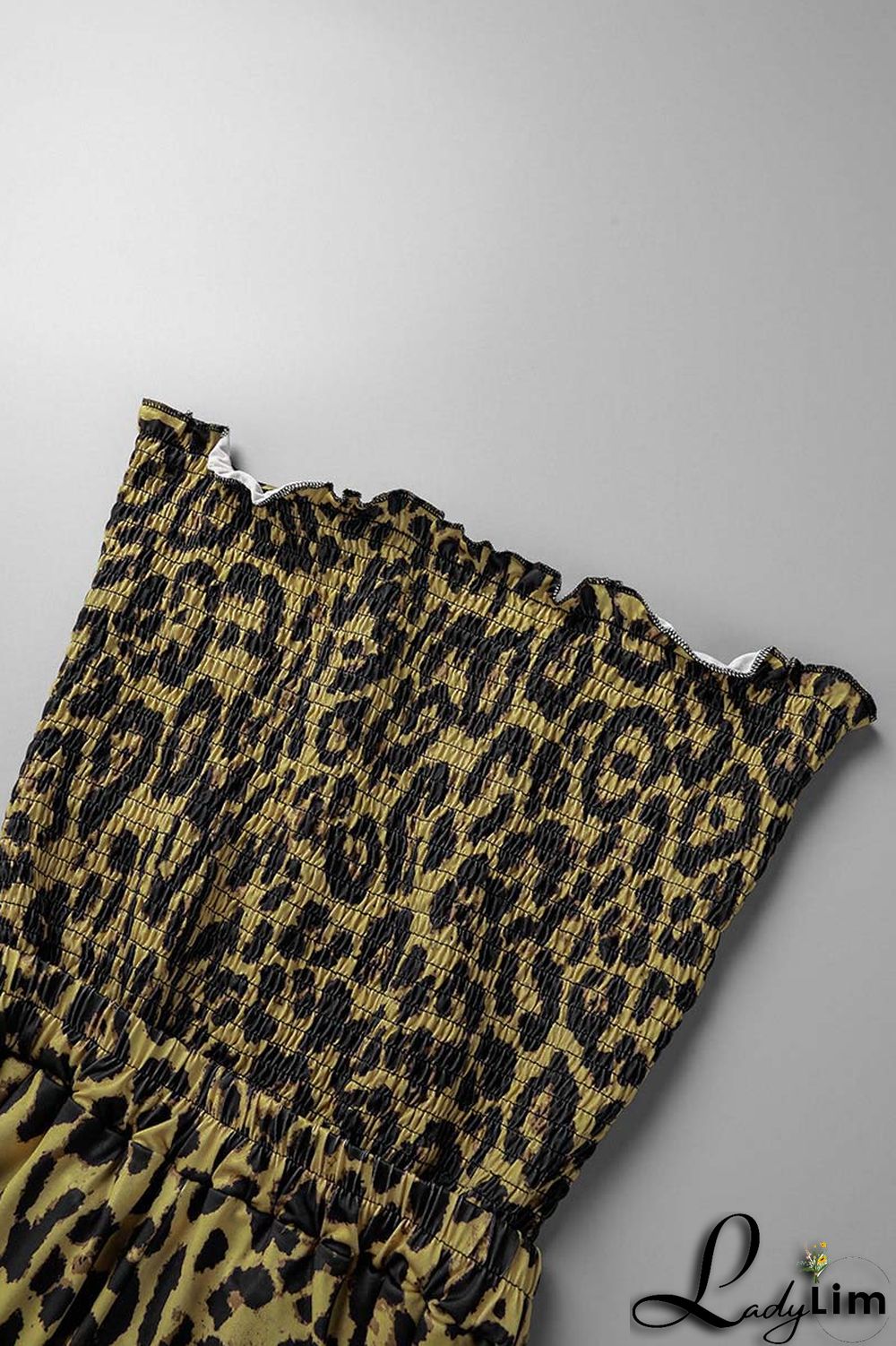 Leopard Print Sexy Print Leopard Patchwork Backless Strapless Straight Jumpsuits
