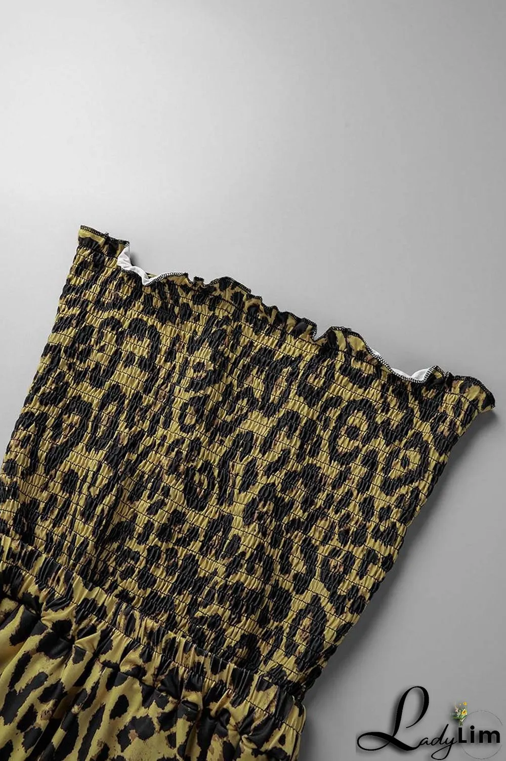 Leopard Print Sexy Print Leopard Patchwork Backless Strapless Straight Jumpsuits