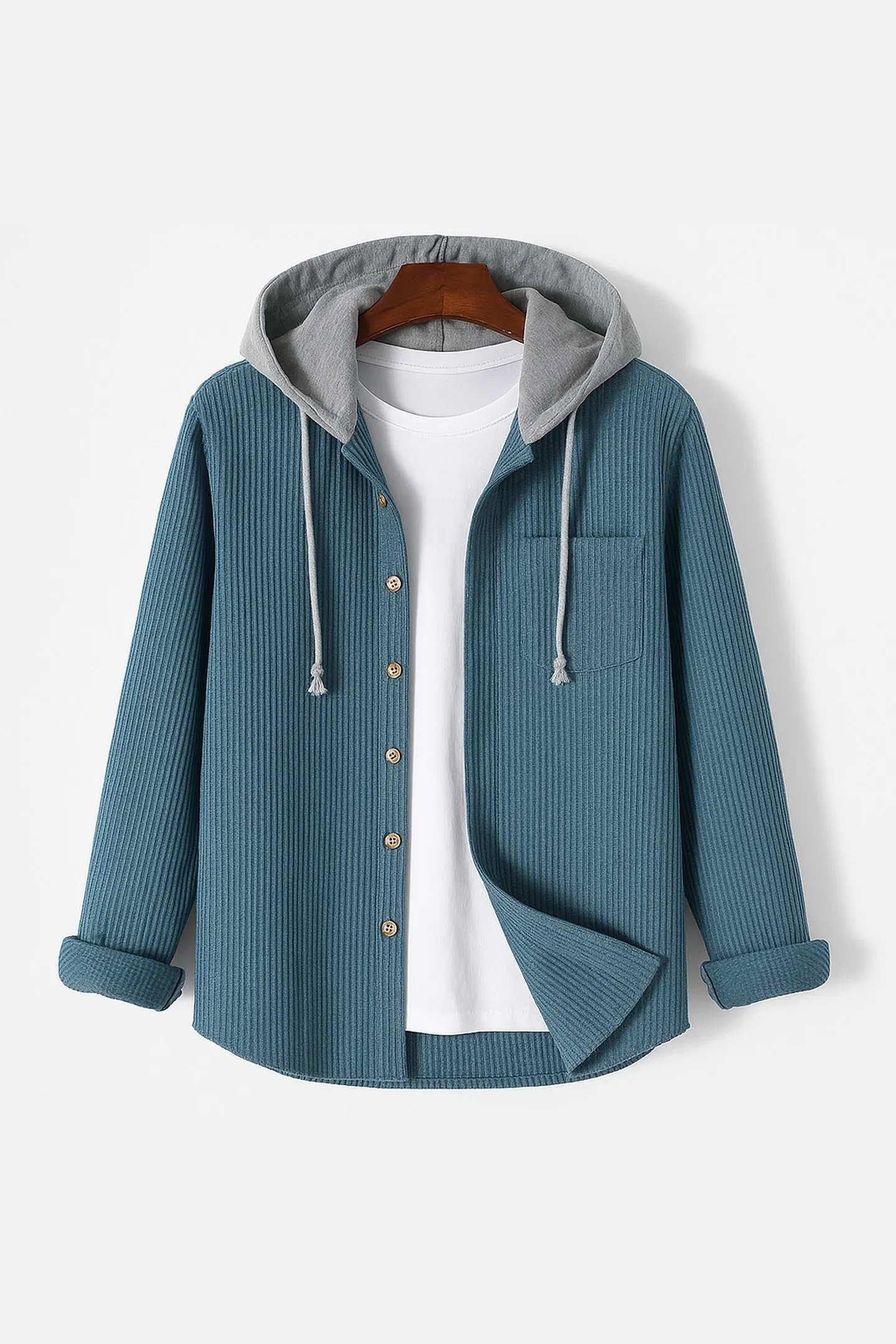 Men's Corduroy Button-Up Hoodie &ndash; Ridge Textured Layer