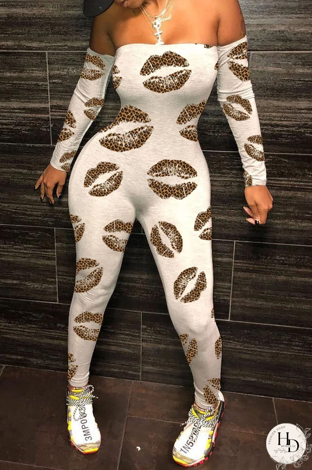 Blue Sexy Print Strapless Regular Jumpsuits