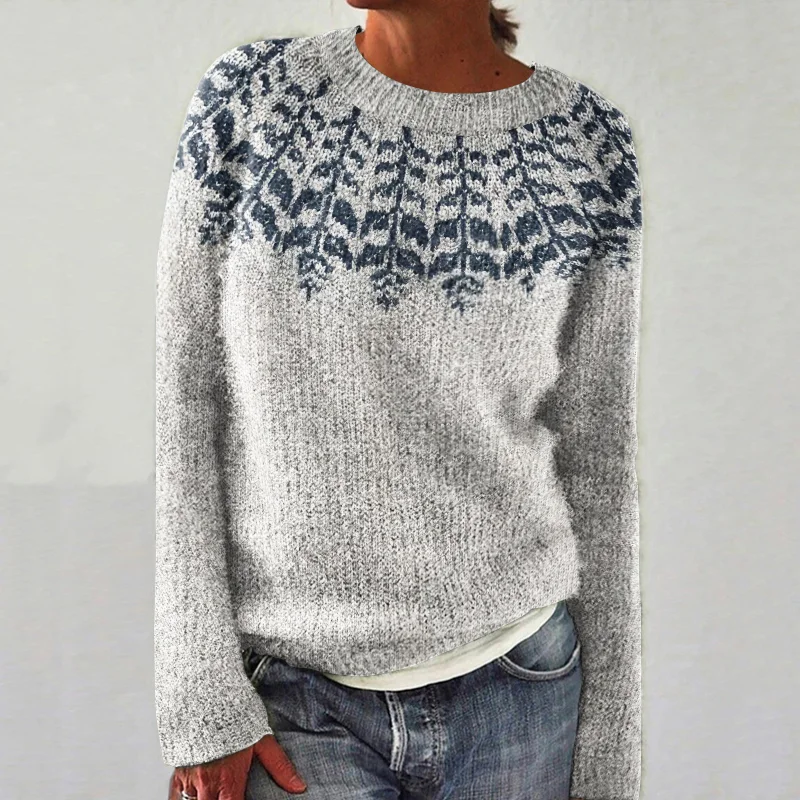 Vintage Floral Printed Icelandic Knit Pullover Sweater