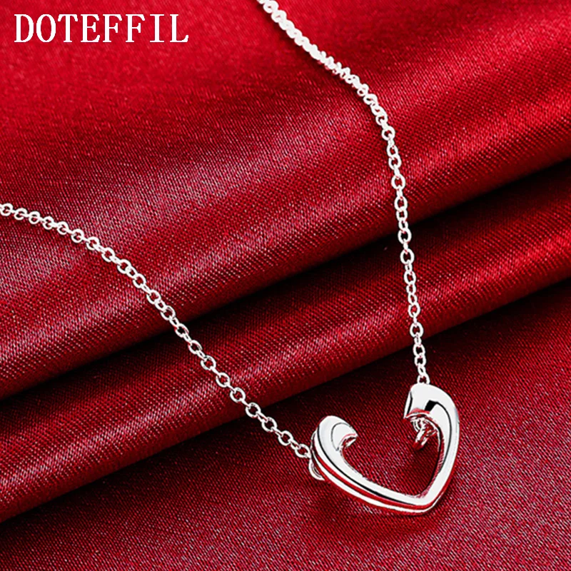 DOTEFFIL 925 Sterling Silver Open Heart Pendant Necklace For Women Jewelry