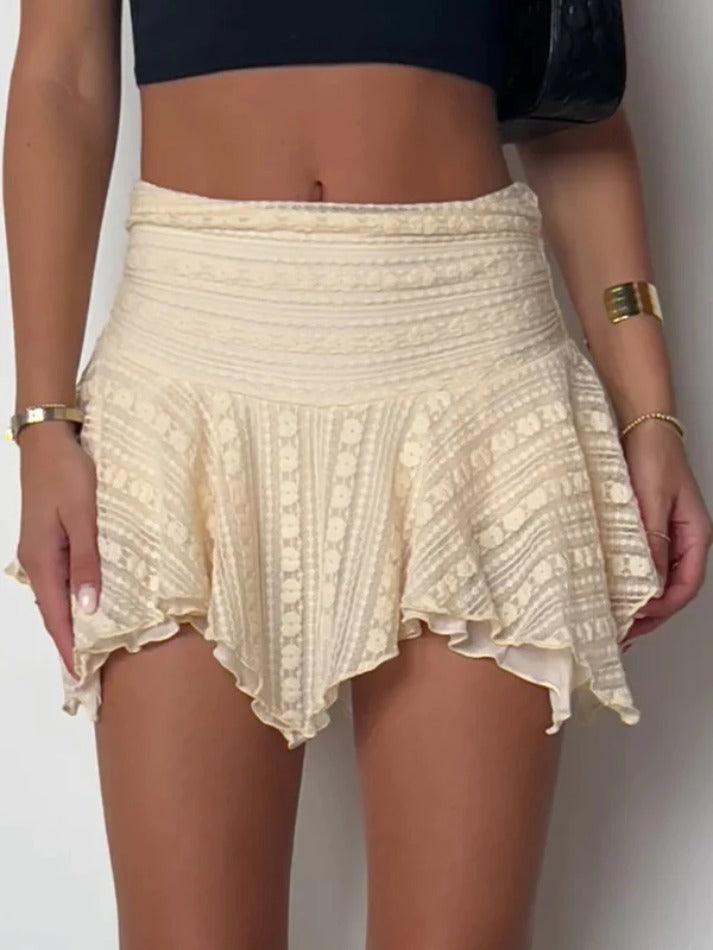 Girlfairy Textured Pleated Irregular Fungus Hem High Rise Mini Skirt