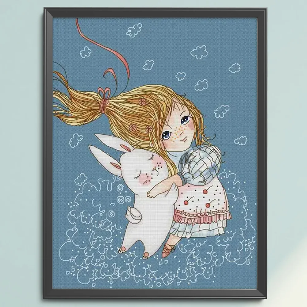 DIY Stamped Cross Stitch 14CT Full Embroidery 35*44cm - Girl And Rabbit