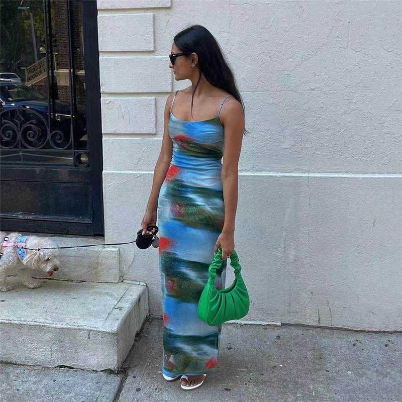 Ootddress Contrast Casual For Women Dress Printed Slim Hot Backless Split Holiday Halter Dresses Outfits Off-Shoulder Summer Dress