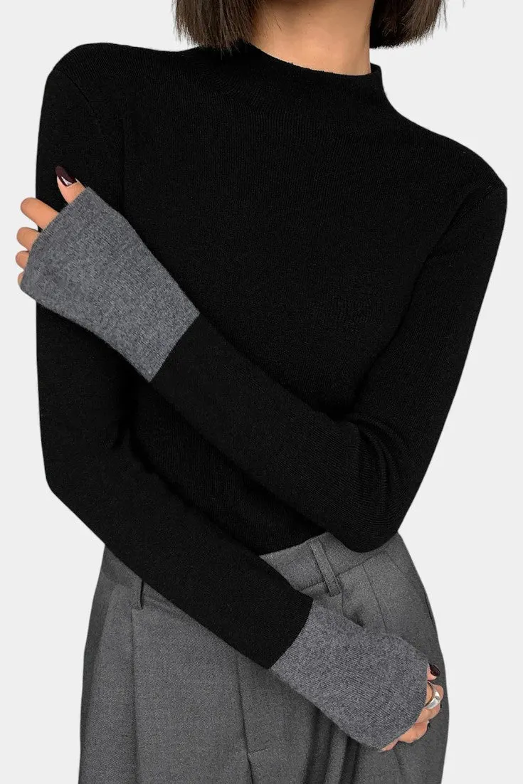 Structured Turtleneck with Color-Blocked Cuffs