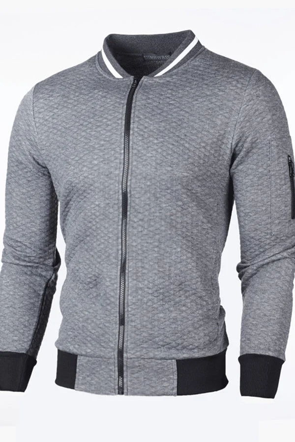 Men's Casual Plaid Cardigan with Zipper Stand Collar