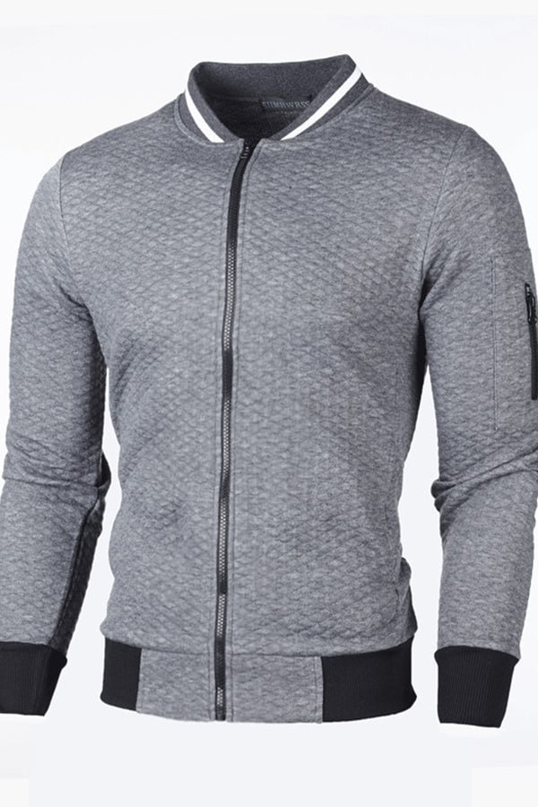 Men's Casual Plaid Cardigan with Zipper Stand Collar