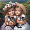Garden Girl Holding Kitten-Full Round Diamond Painting 40*40cm