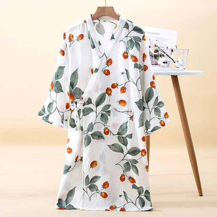 Cotton Gauze Rural Cherry Tomato Bathrobe Radinnoo.com