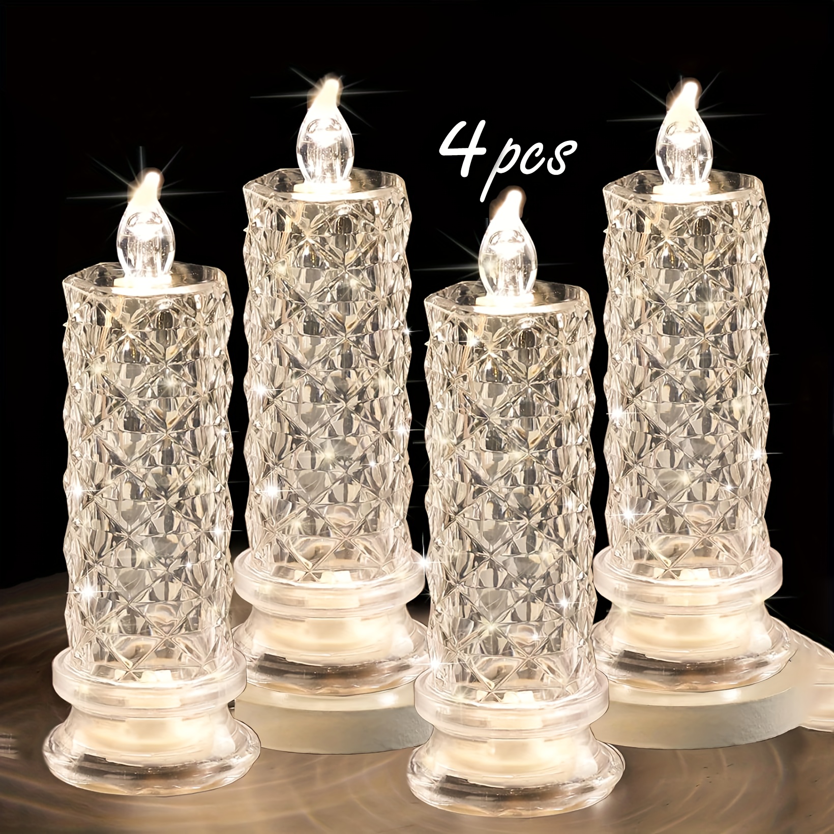 Tegooe 4-Pack Diamond-Cut LED Flameless Candles - Crystal Style Decorative Lights