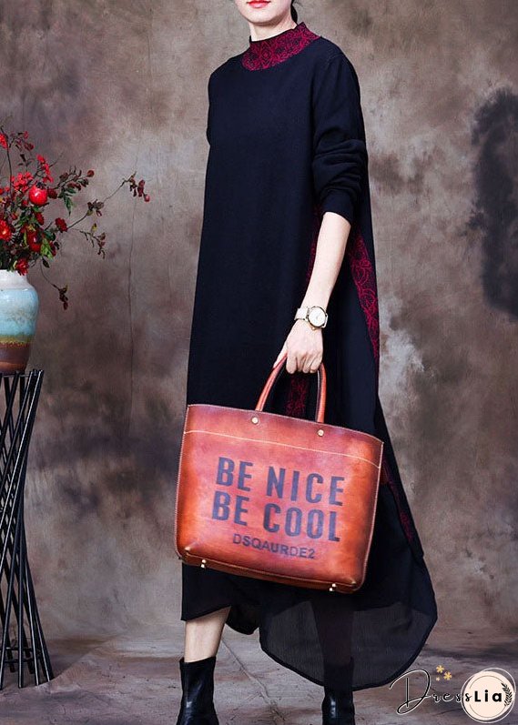 Women Purple black O-Neck side open tulle Patchwork Knit Dresses Spring