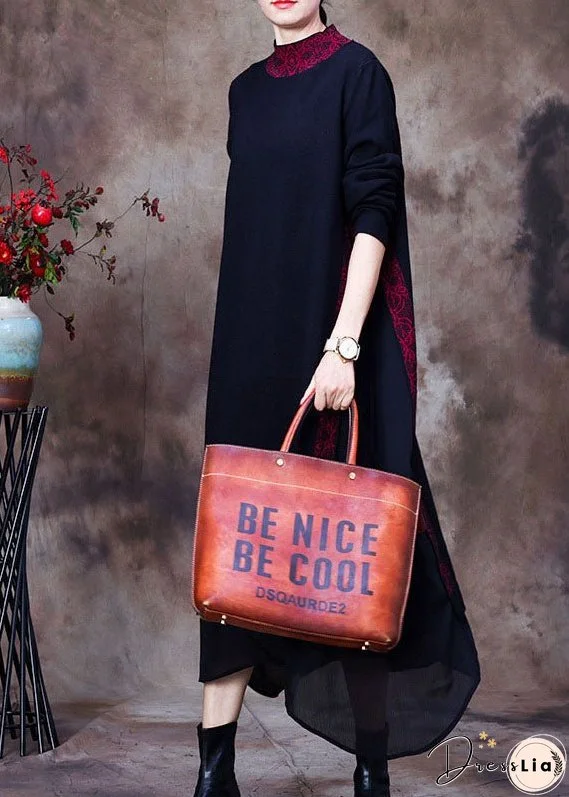 Women Purple black O-Neck side open tulle Patchwork Knit Dresses Spring