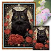 (Big Size)Black Cat And Rose - 11CT Stamped Cross Stitch - 40*60cm