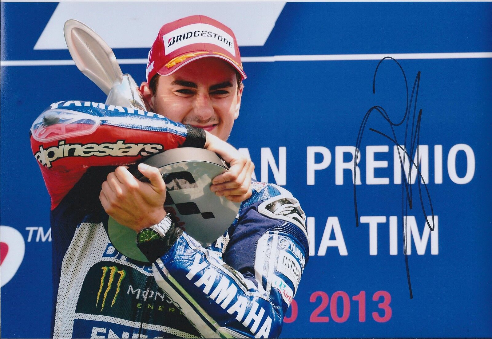 Jorge Lorenzo SIGNED MotoGP Champion YAMAHA Podium 12x8 Photo Poster painting AFTAL