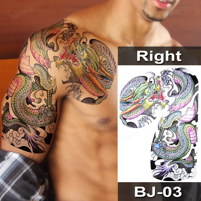 Sdrawing Fox Totem Dragon Waterproof Temporary Tattoos Body Art Arm Shoulder Chest Tattoo Sticker Black Tatouage Men Adult Large