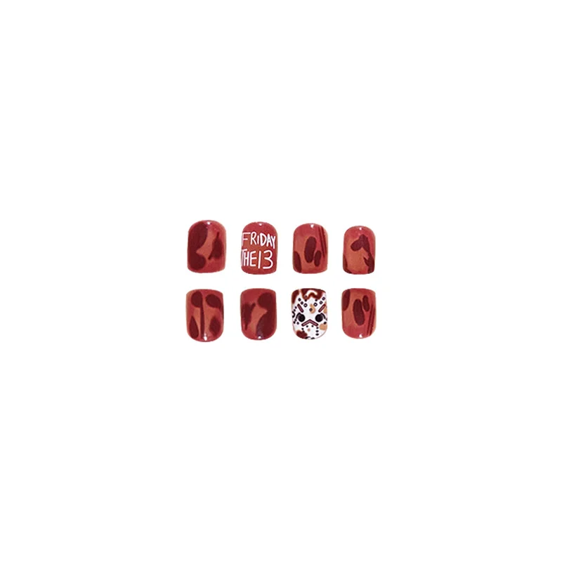 Churchf Churchf Square Red Halo Dye Halloween Fashion Show White Sweet Ins Wind Fake Nail Piece Finished Mixed Batch
