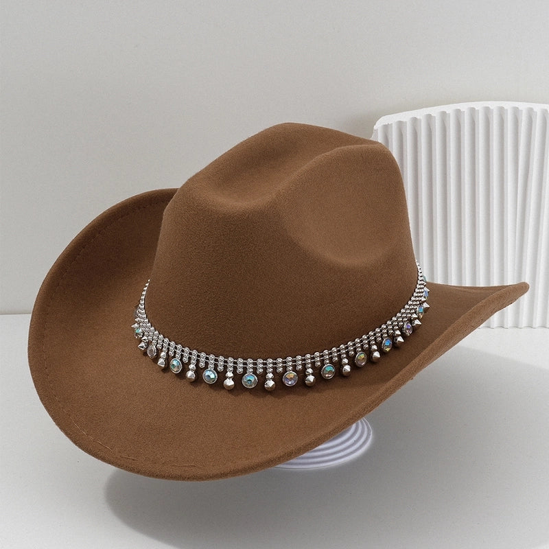 Men’s And Women’s Neutral Style Cowboy Hat Party Hat Colorful Round Gemstone Exquisite Belt Festival Performance