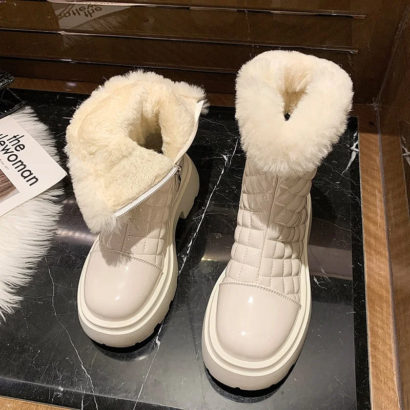 Sexy Women's Winter Boots 2021 New Fashion Fur Plush White Snow Boots For Women Black Beige Platform Ankle Boot Female Designer