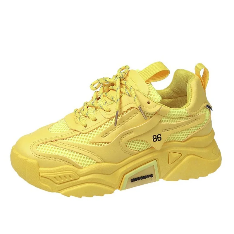 2022 Spring Autumn Platform Sneakers Women Casual Lace Up Thick Bottom Walking Shoes Woman Non Slip Yellow Sneakers Mujer