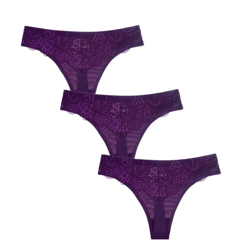 3Pcs/Lot Sexy Women G-string Thongs Lace Floral Sheer Low Waist Underwear Soft Lingerie Ice Silk Briefs Seamless Panties Soft