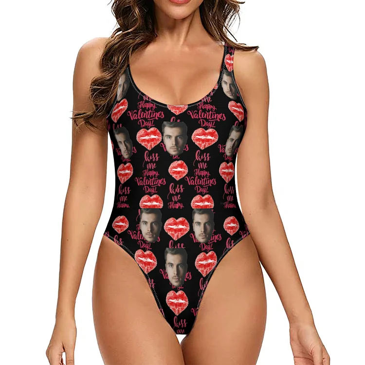 Customized facial swimsuits, sexy lips, women's one-piece swimsuits, holiday party favors for couples