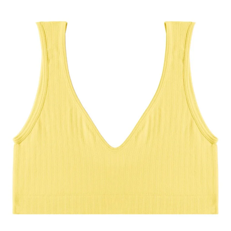 FINETOO Padded Tops Women Candy Color Bralette Ladies Deep V Tanks M-XL Sexy Backless Top Comfortable Underwear Female Lingerie