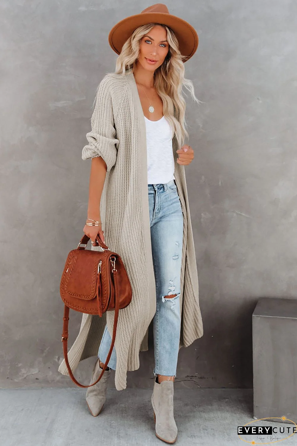 Open Front Side Slit Duster Knit Cardigan