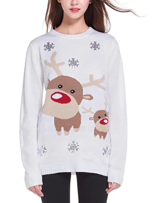 Women's Christmas Crew Neck Long Sleeve Sweater Flusfy