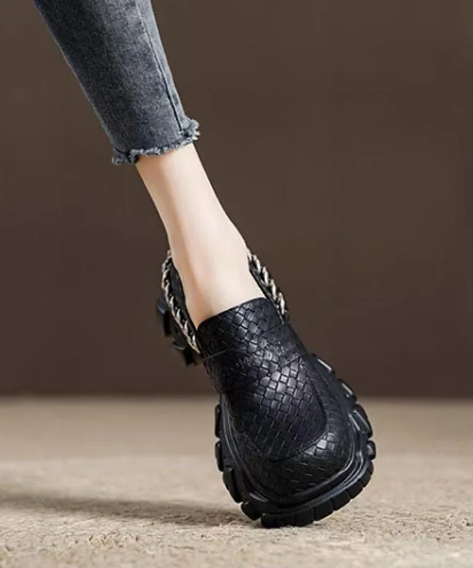 Unique Splicing Platform Versatile Loafers Black Faux Leather