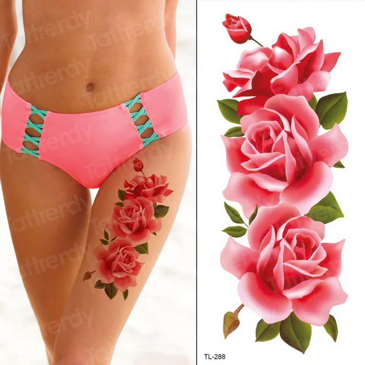 waterproof tattoo temporary sticker tattoo flower water transfer rose temporary tattoos on the body art girls bikini stickers