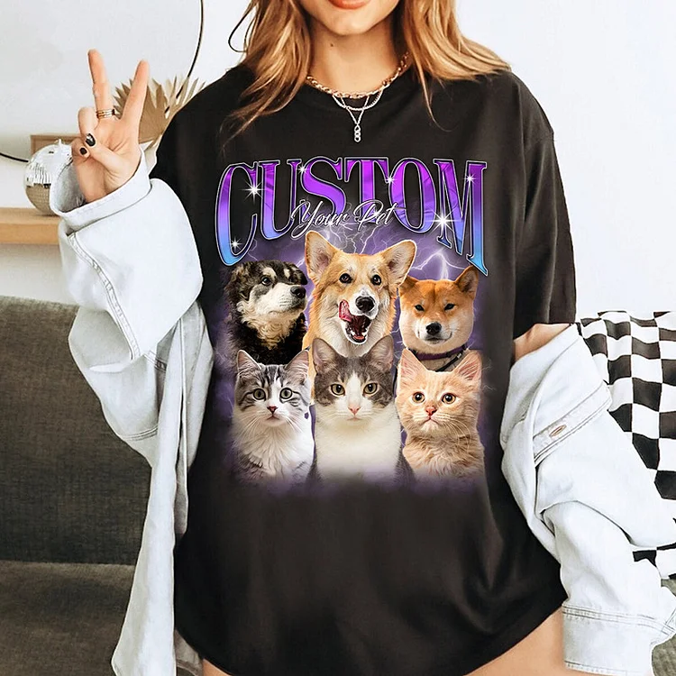 Custom Bootleg Shirt, Custom Pet Shirt, Personalized with Your Dog or Cat Retro 90's Tee Sweatshirt Hoodie
