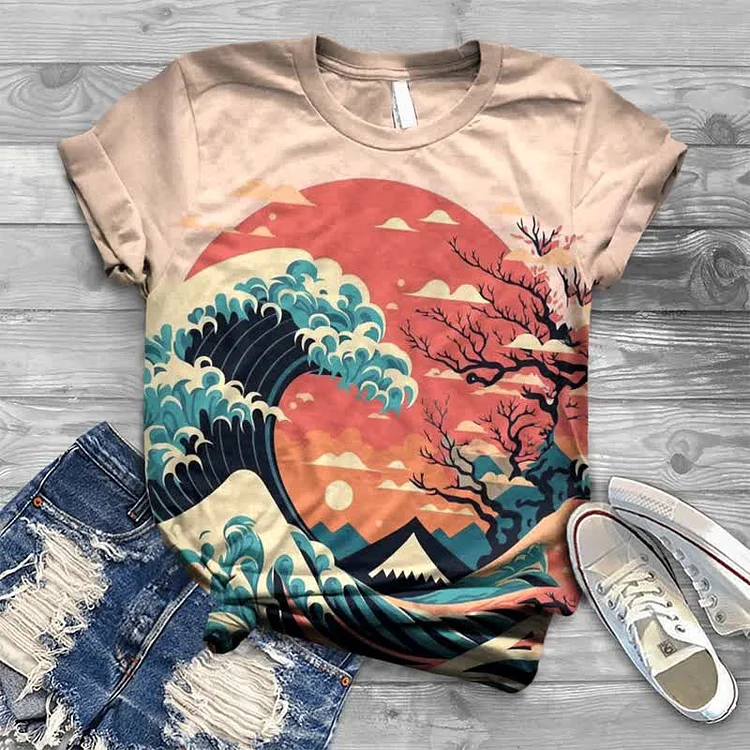 Dusk Wave Japanese Print T-shirt