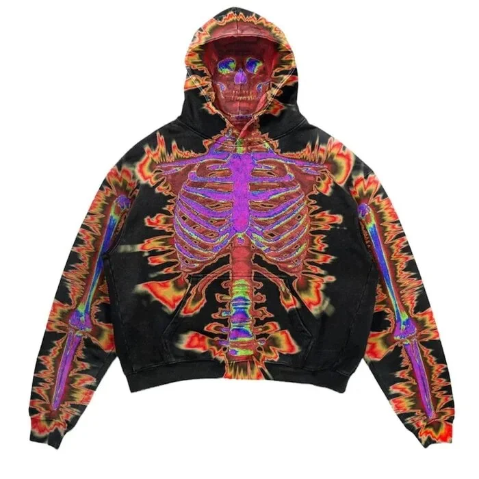 Brownm New European and American Men Casual Sweater Street Fashion Brand YK2 Skull 3D Digital Print Couple Hooded Sweater