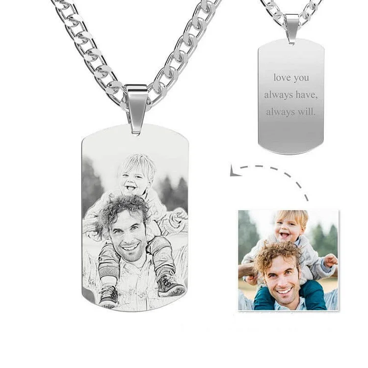Mens Photo Engraved Tag Necklace With Engraving Titanium Steel