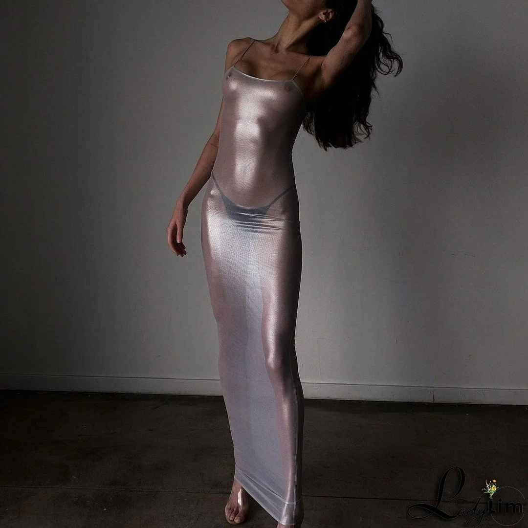Focused On Me Sheer Metallic Maxi Dress