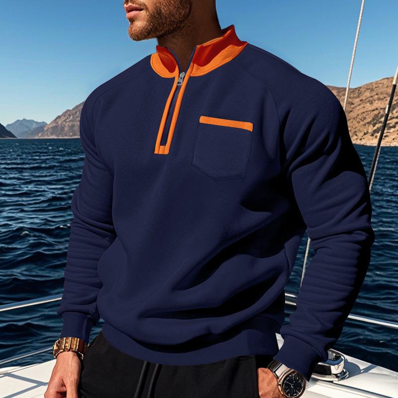 Men's Retro Colorblock Stand Collar Zipper Sweatshirt 97848912TO