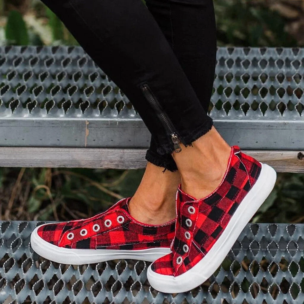 Plaid Slip-On Round Toe Flat Sneakers