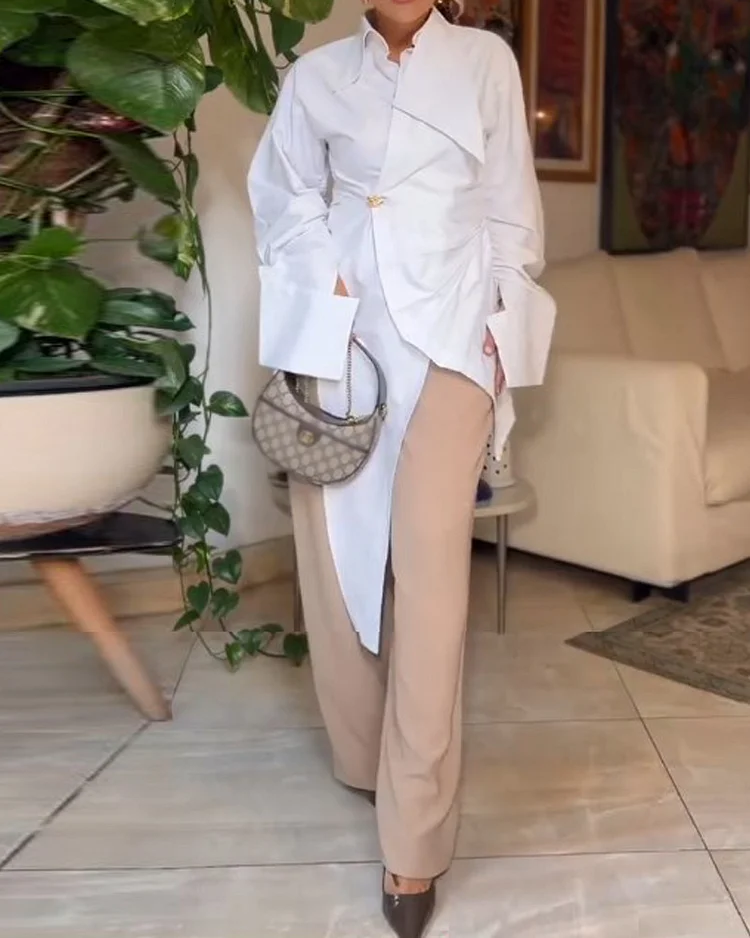 Irregular lapel solid color two-piece suit