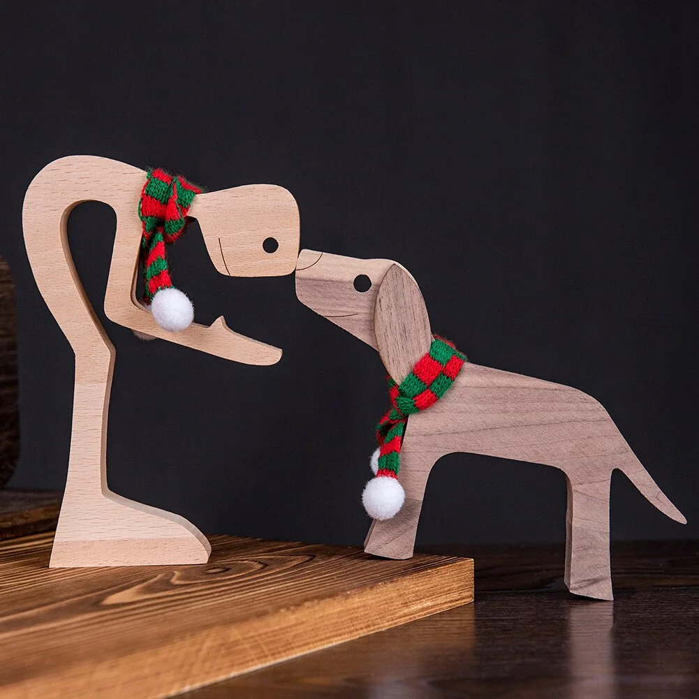 Wooden Dog Christmas Ornaments For Home Decor Craft Figurine New Year's Decor Creative Home Decoration Lovely Gift