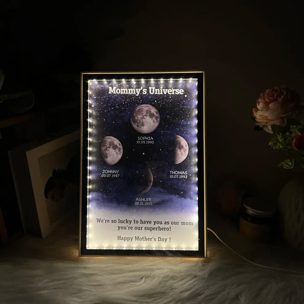 Loveyoufancy Mummy's Universe - Personalised Customised Starry Moon Phase Mirror Lightboxes