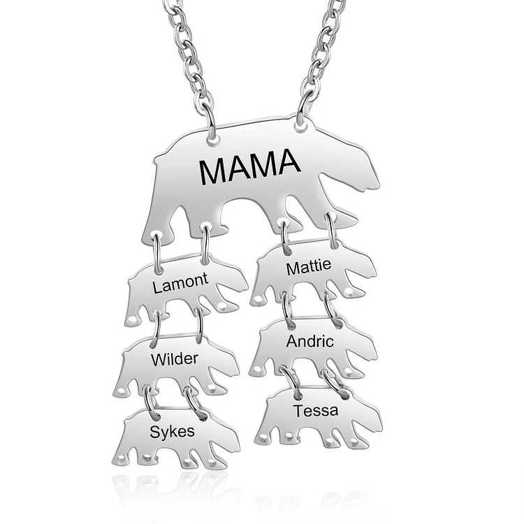 Personalized Mama Bear Necklace Engraved 7 Names Gift For Mom
