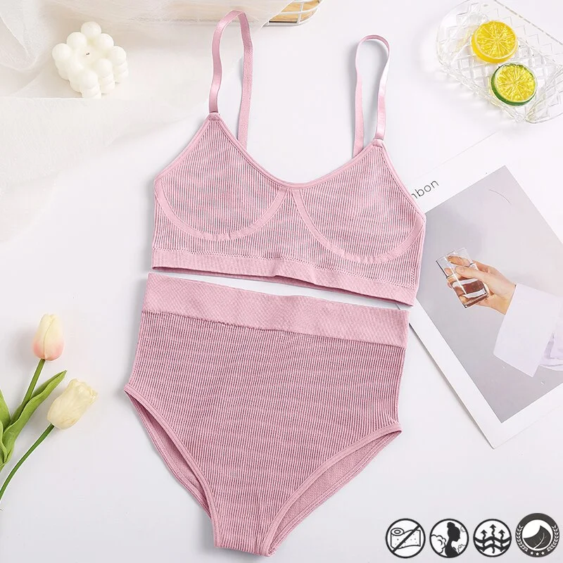 Women Sexy Underwear Seamless Bra Set High Waist Panties Female Bralette Lingerie Fitness Crop Top Simple Active Girls Sport Bra